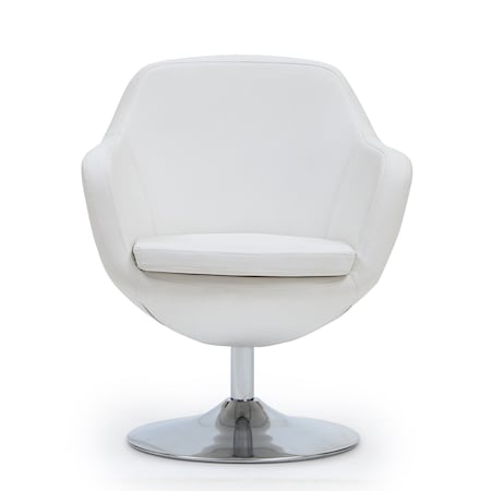 Manhattan Comfort Caisson Faux Leather Swivel Accent Chair in White and Polished Chrome AC028-WH